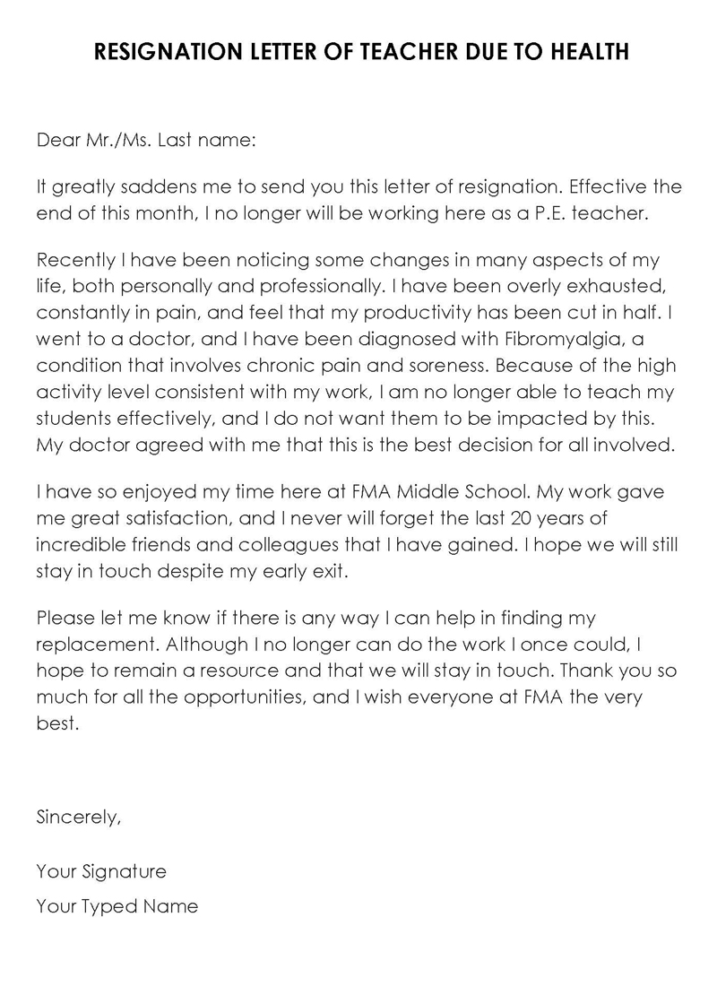 Free Teacher Resignation Letter Sample 04