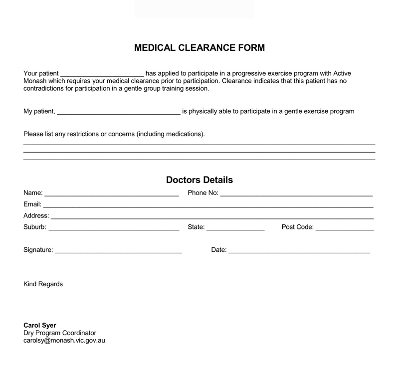 Free medical clearance form for download