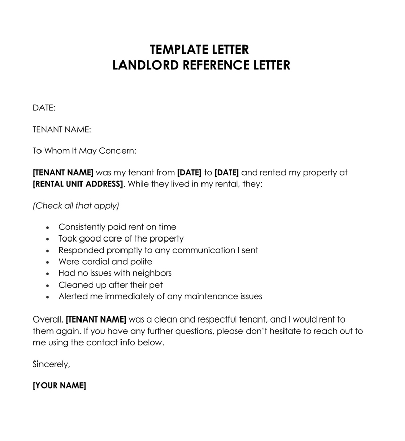 short tenant reference letter