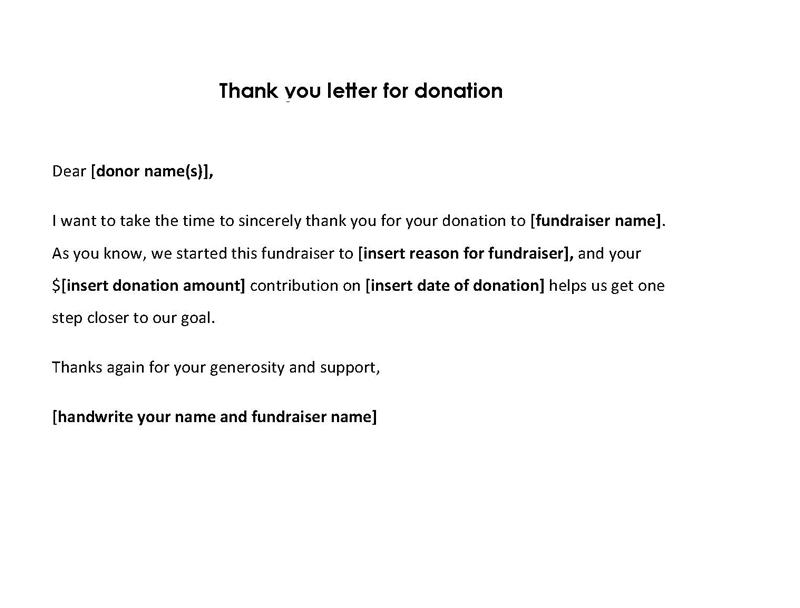 Editable Thank You Letter for Donations - Sample