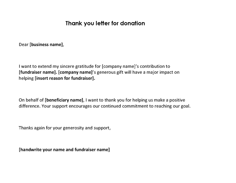 Downloadable Thank You Letter for Donations - Example