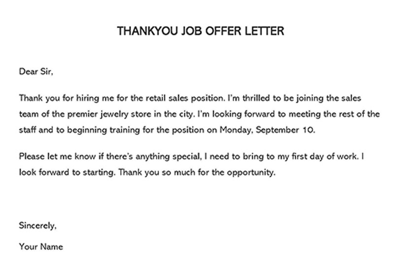 Thankyou for offering job letter