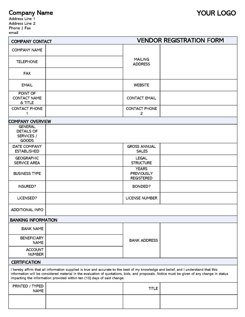 Free Vendor Registration Forms and Templates (Editable)