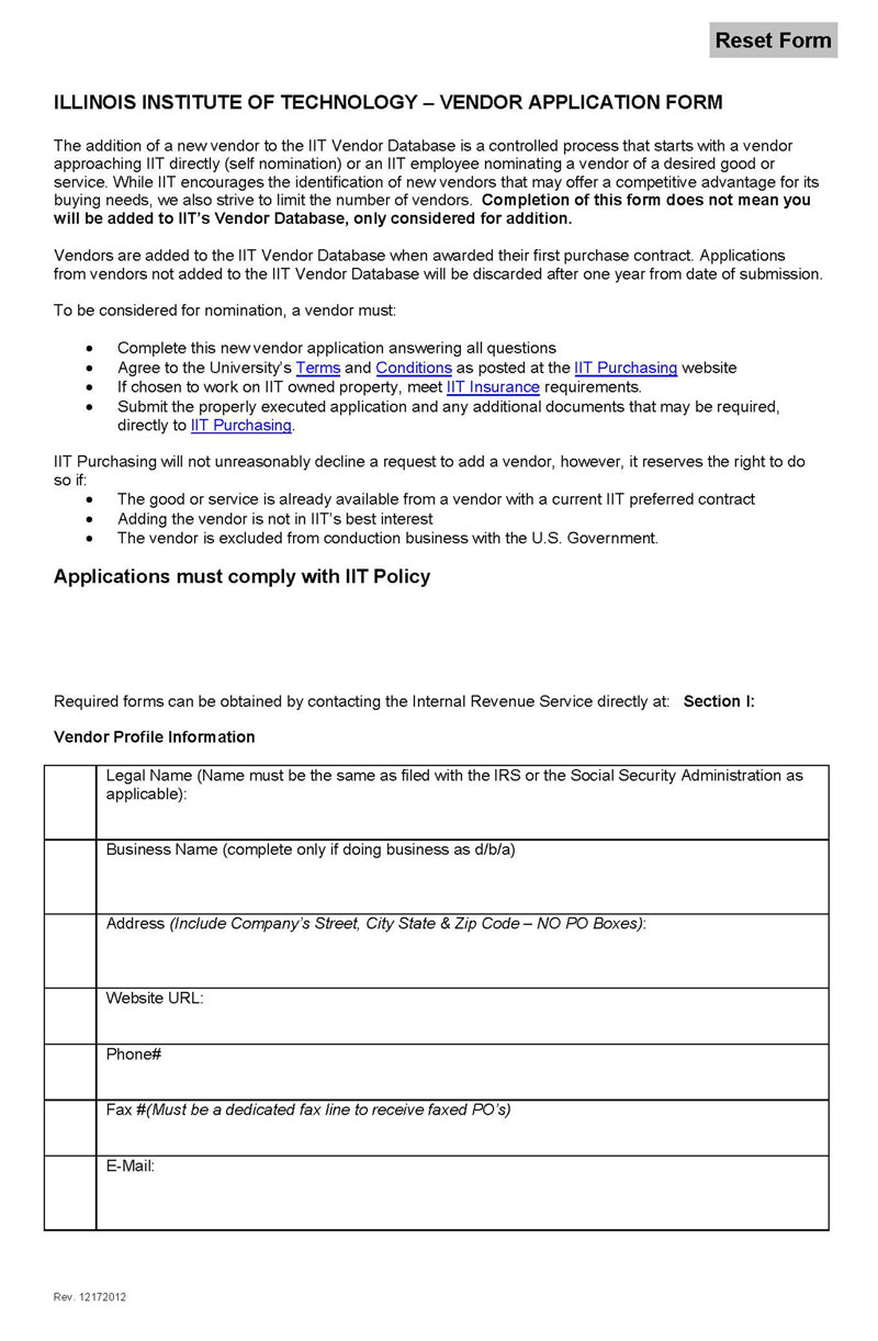 Editable Vendor Registration Form