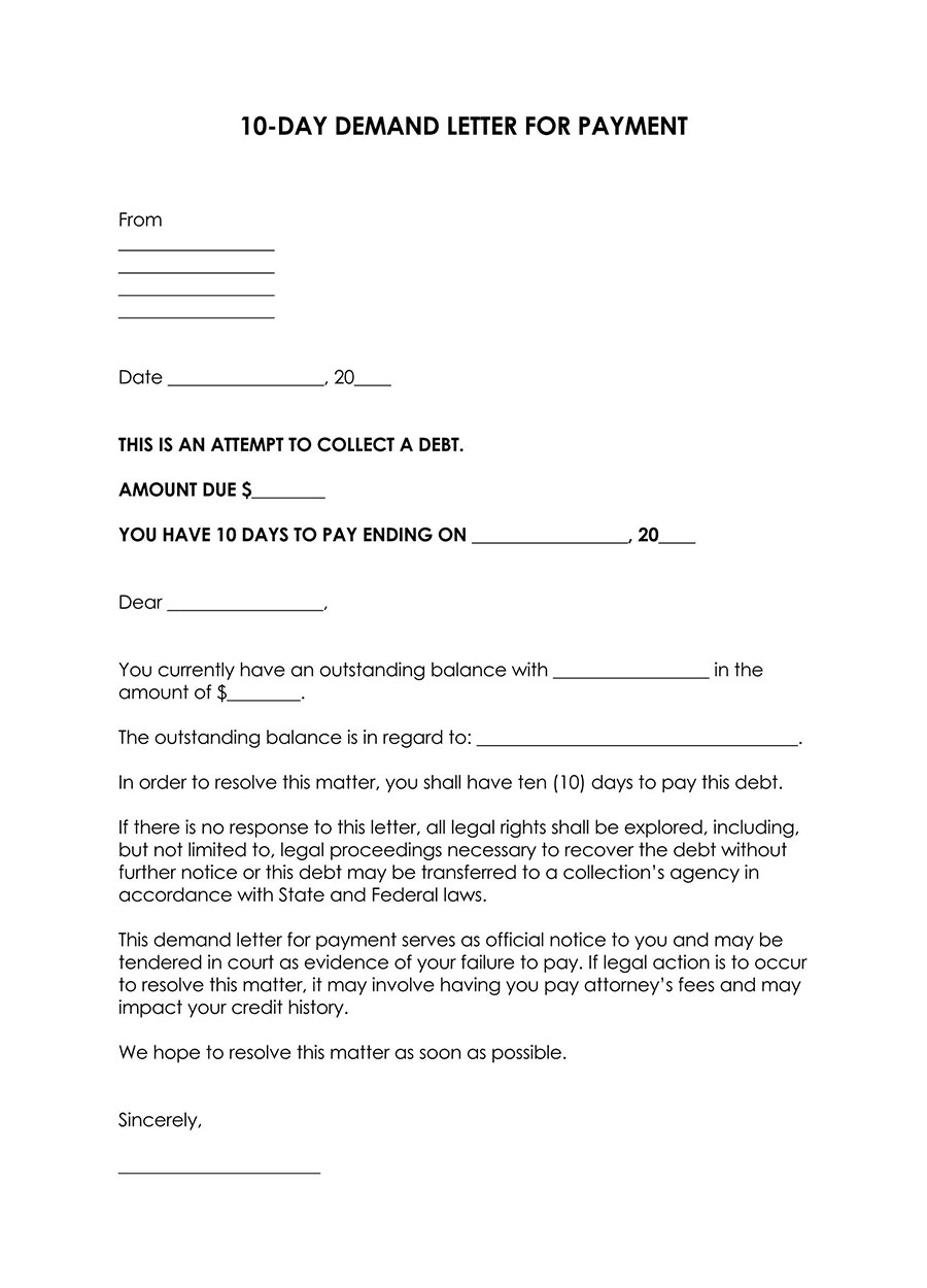 Free 10-days demand letter template