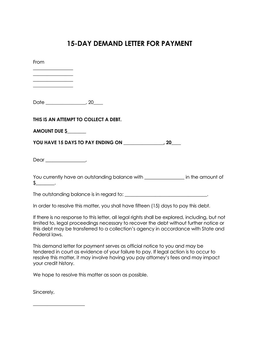 Free 15-days demand letter template