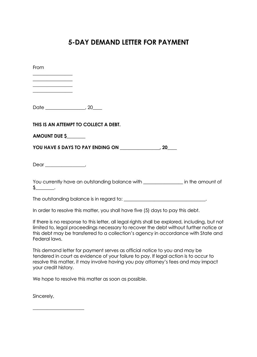 Free 5-day demand letter template