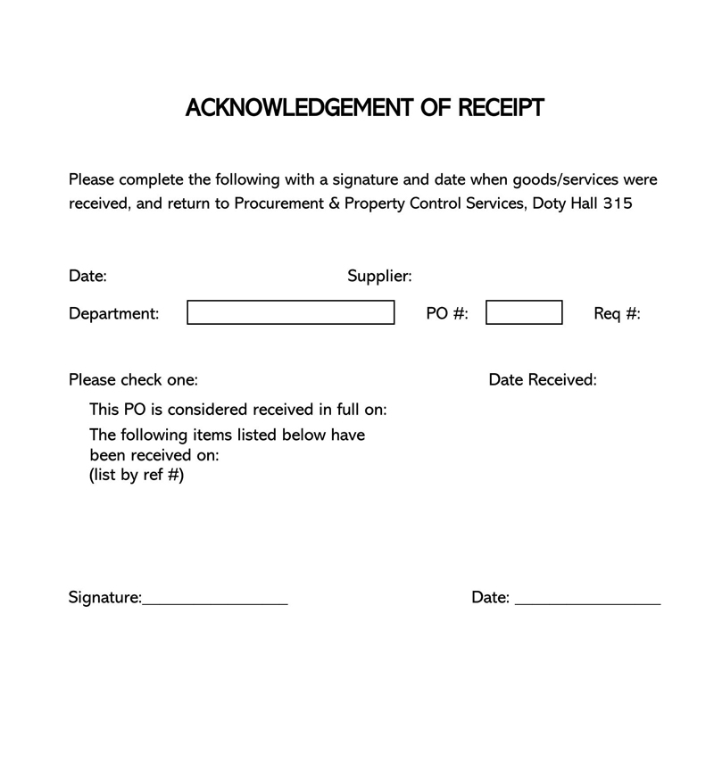acknowledgement receipt sample word format