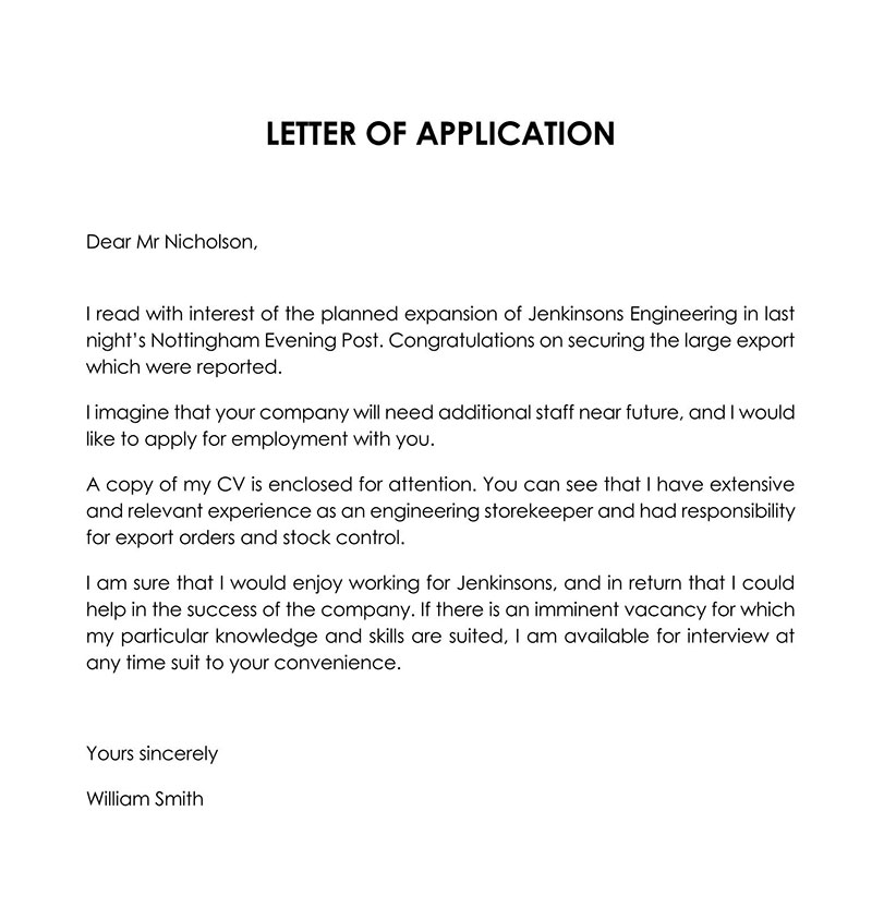 Printable Job Application Letter Sample