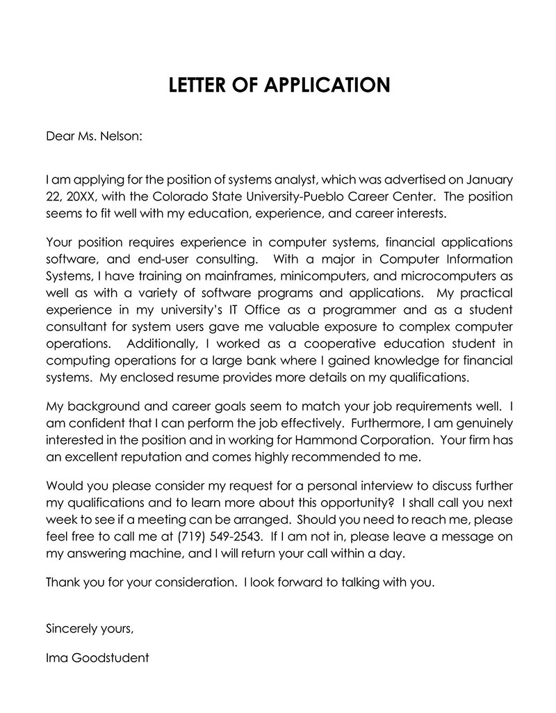 Cover Letter Template for Job Application