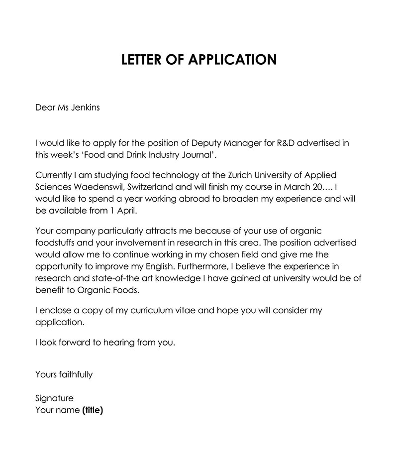 Free Job Application Letter Template