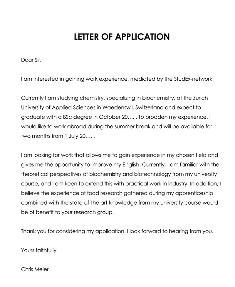 Editable Job Application Letter Example