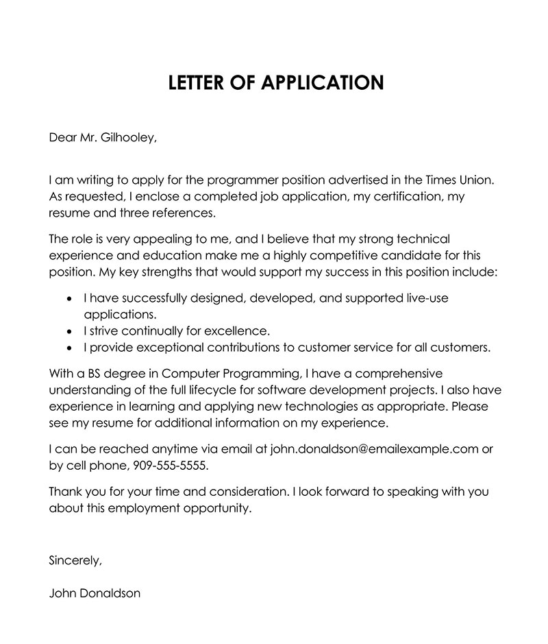 Job Application Letter Format Example