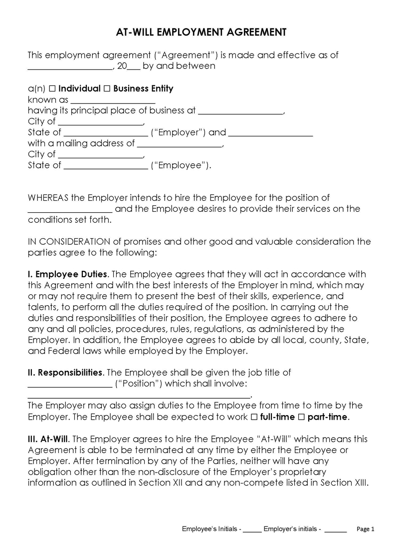  at-will employment contract sample