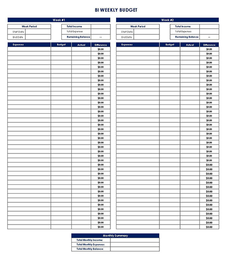 Download Free Bi-weekly Budget Template for Managing Paychecks