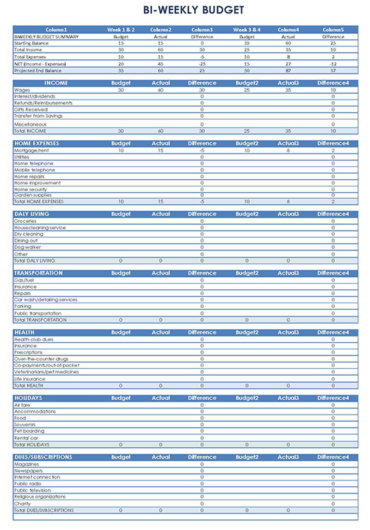 Free Bi-weekly Budget Templates (for Bi-weekly Paychecks)