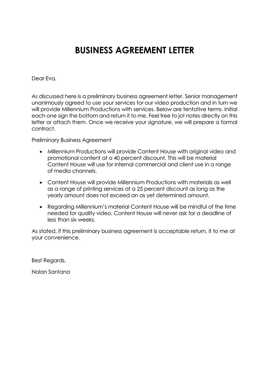 Business Agreement Letter Sample