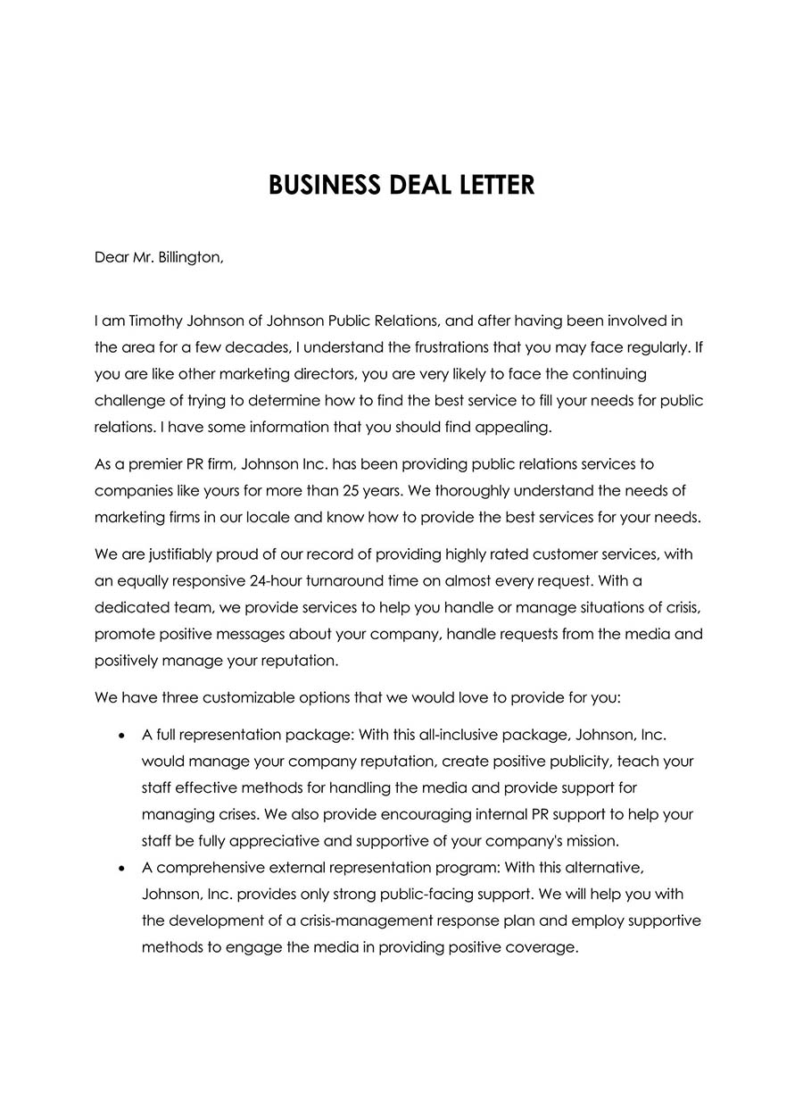 Business Deal Letter Sample
