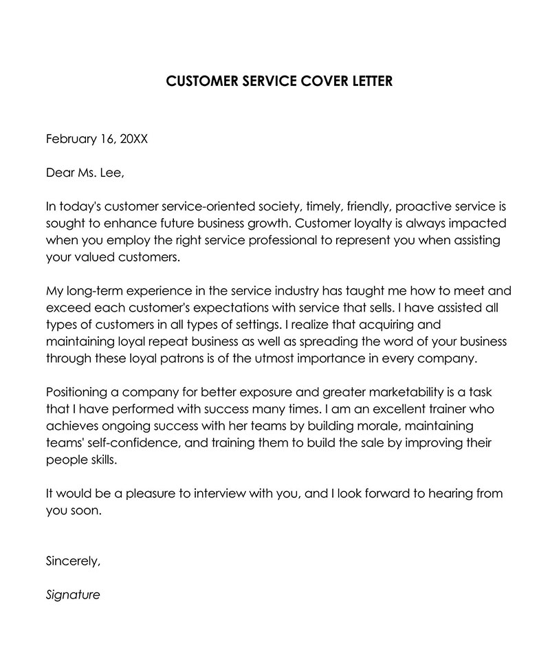 short cover letter for customer service