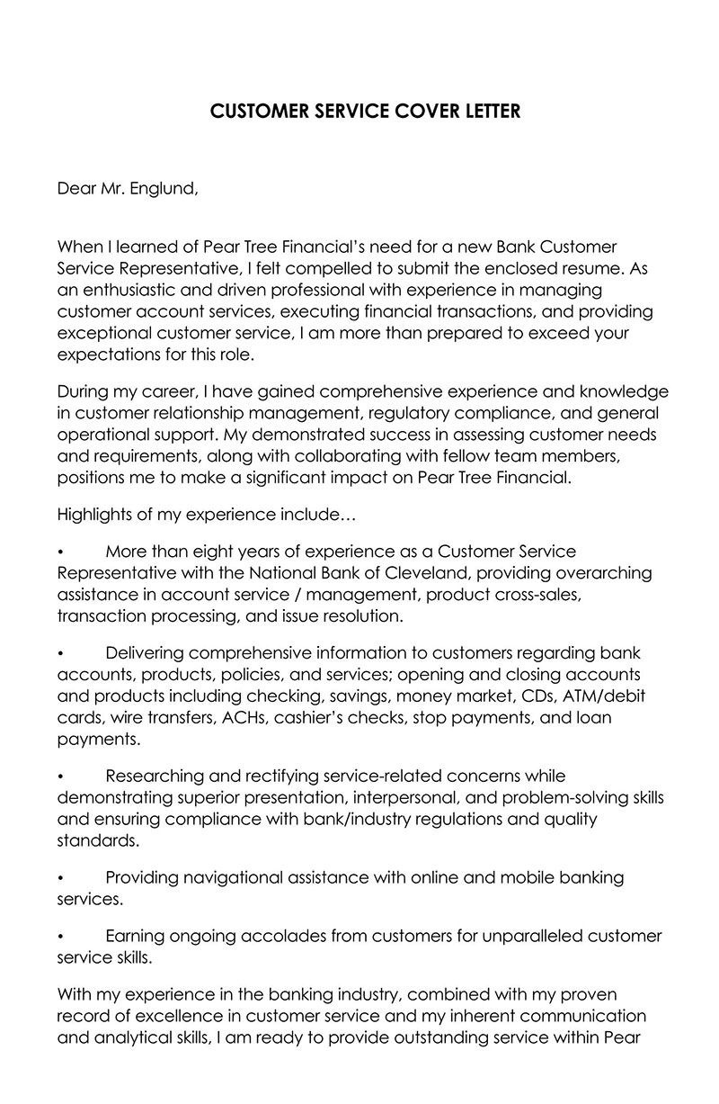  customer service cover letter examples 2020