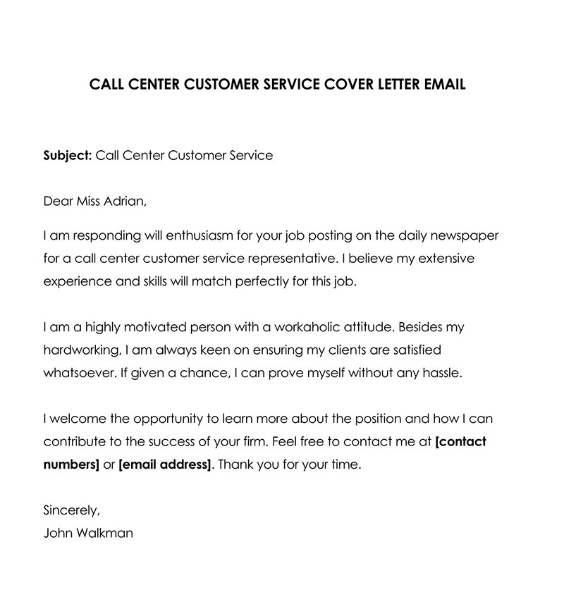 Editable Customer Service Cover Letter Example