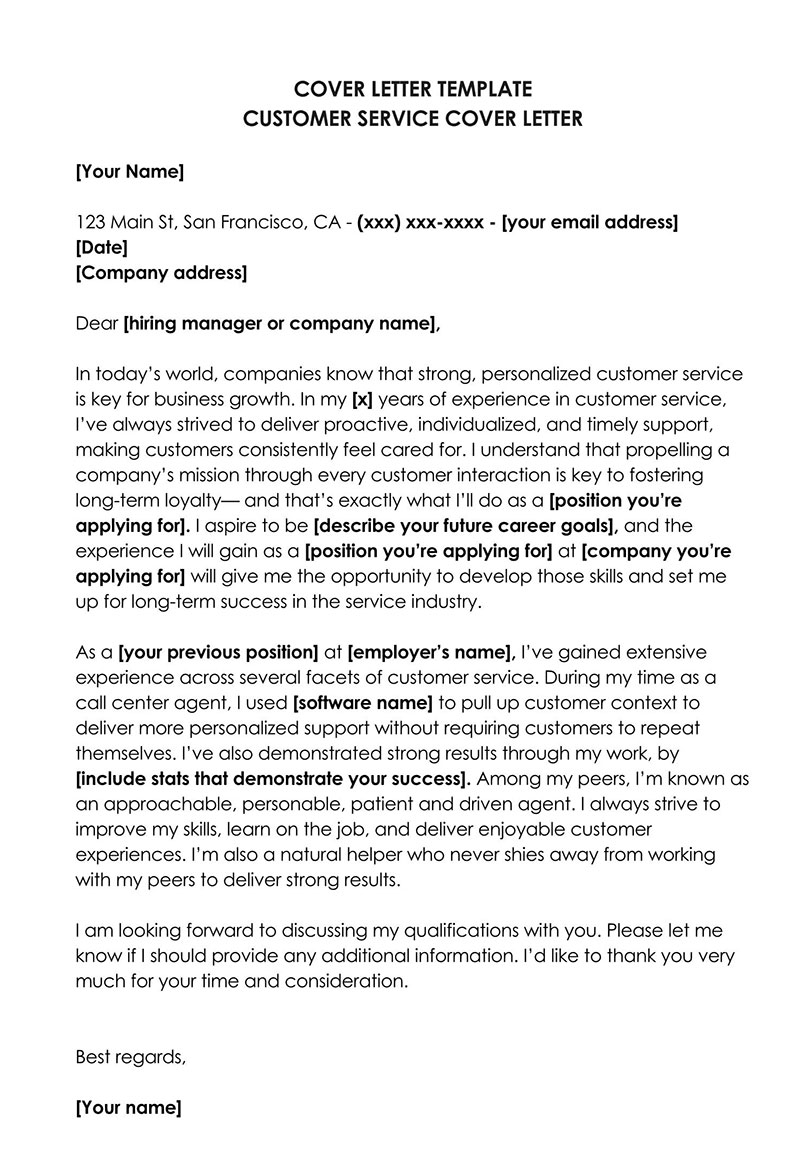 Professional Customer Service Cover Letter Template