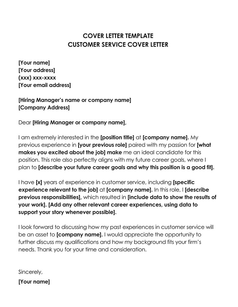 Customizable Customer Service Cover Letter Sample