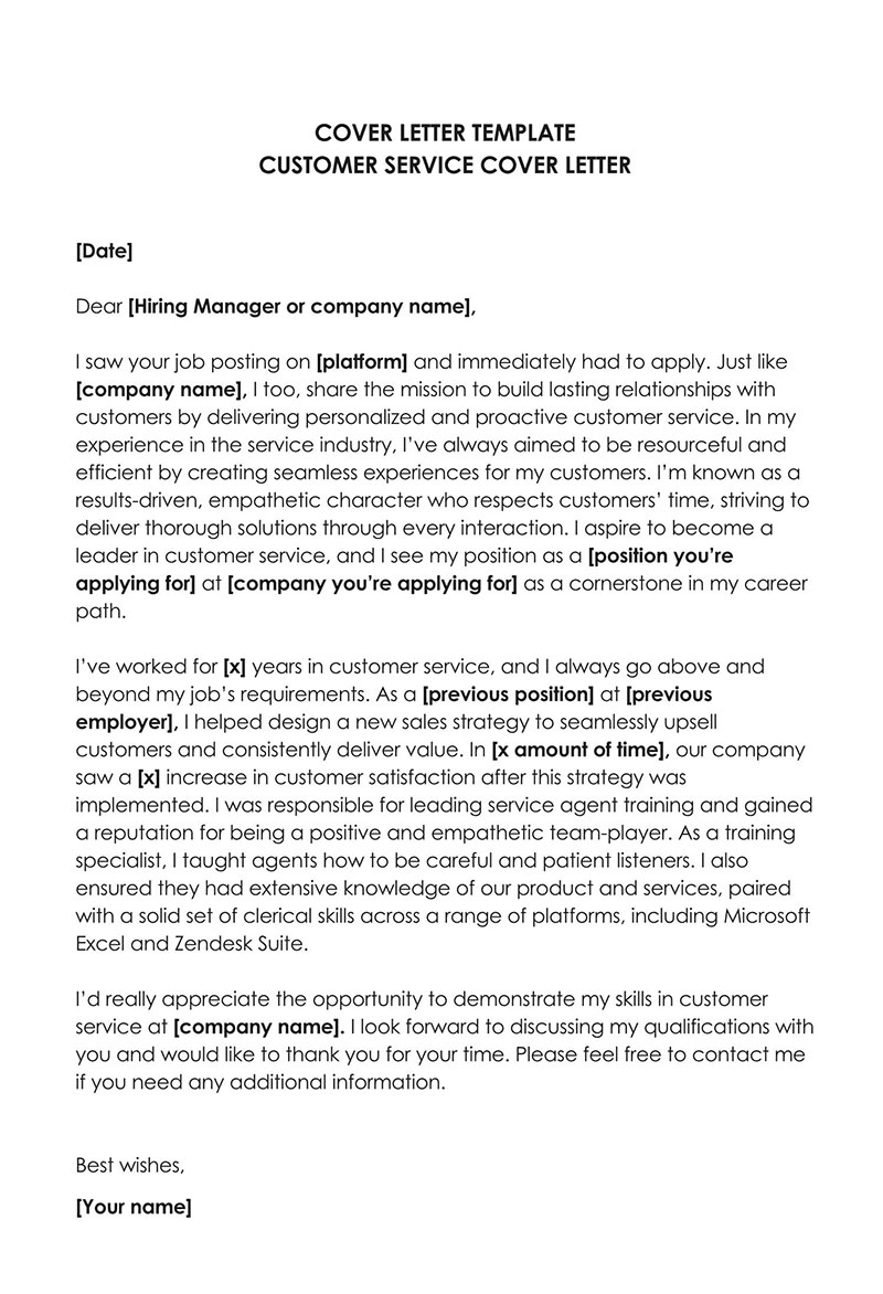 Free Customer Service Cover Letter Template
