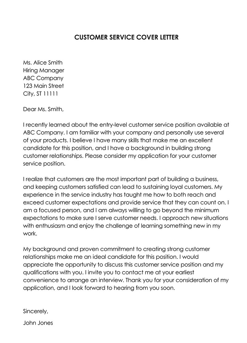 Effective Customer Service Cover Letter Example
