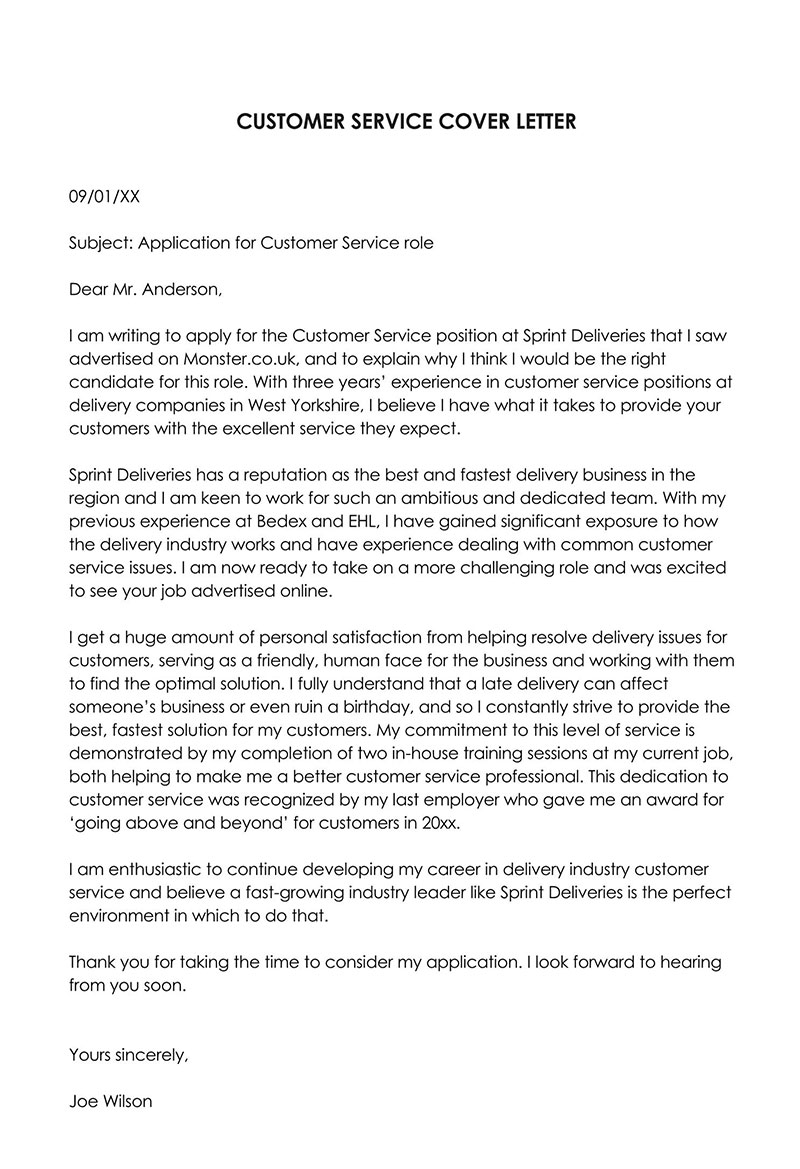 Customer Service Cover Letter: Downloadable Template