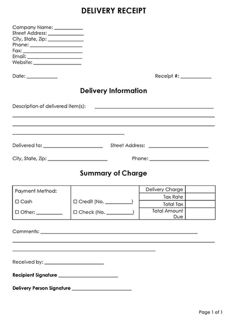 Editable Delivery Receipt Template 01 for Word