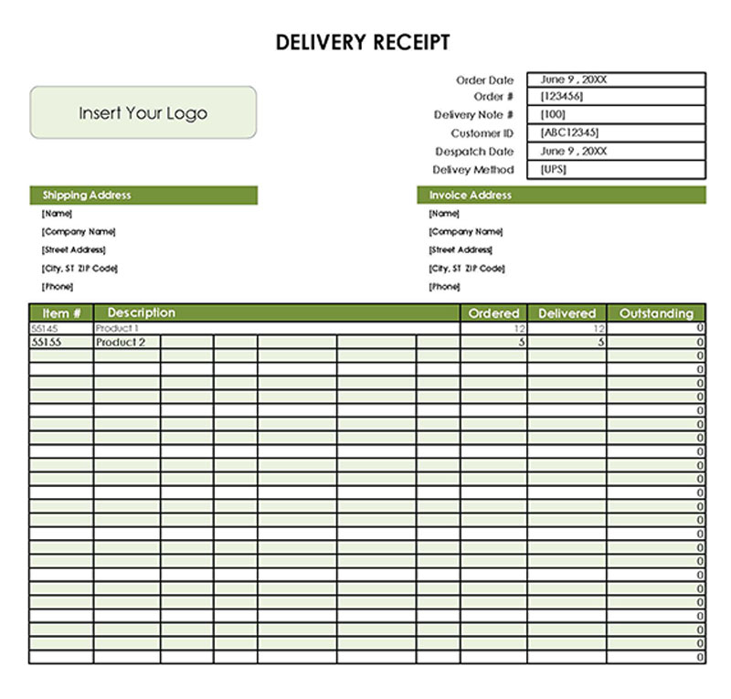 Editable Delivery Receipt Template 08 for Excel