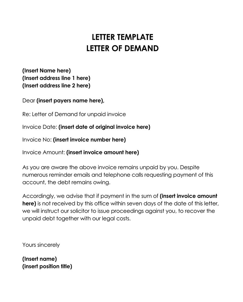 Printable demand letter template example