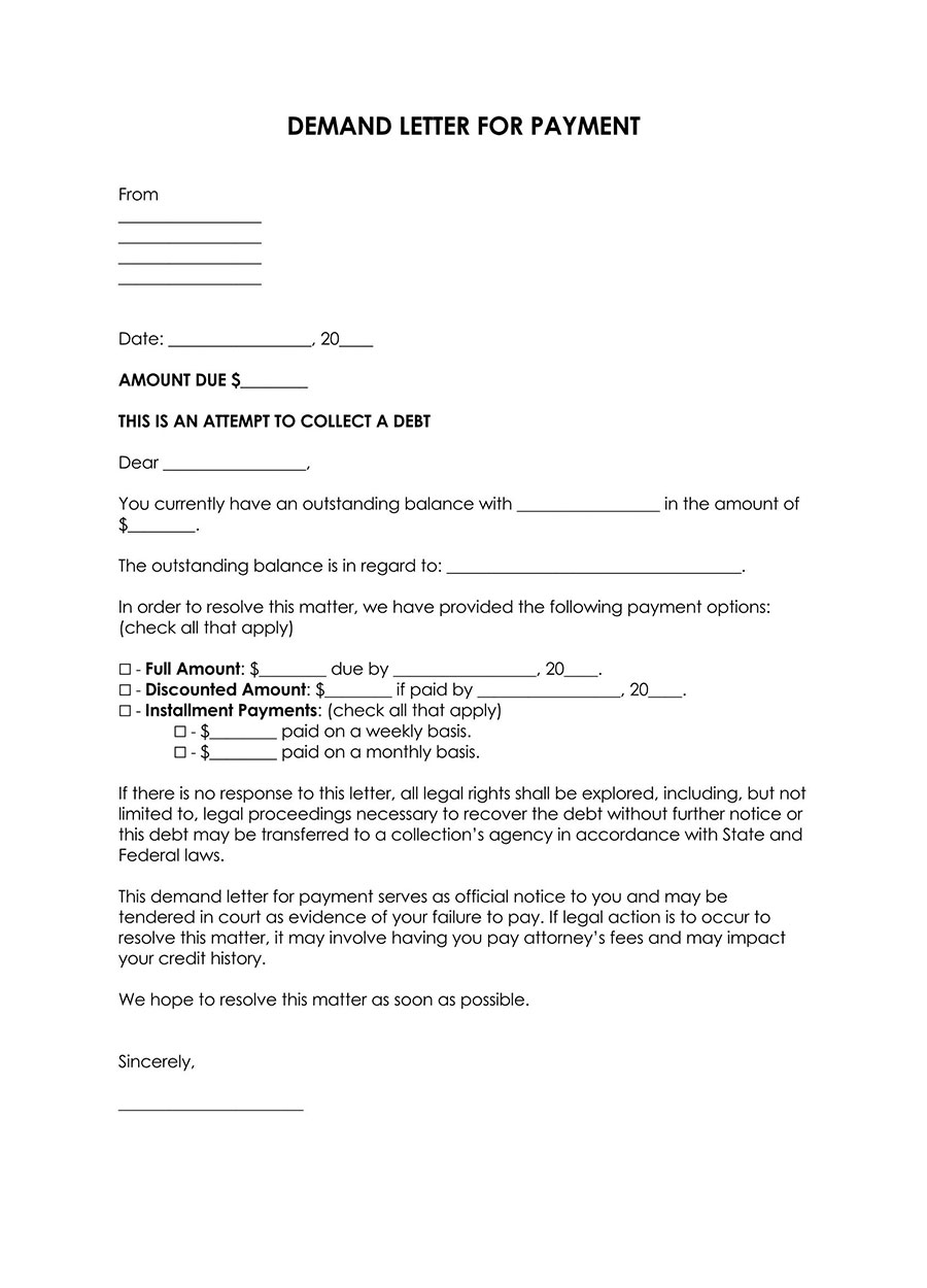Printable demand letter for payment template