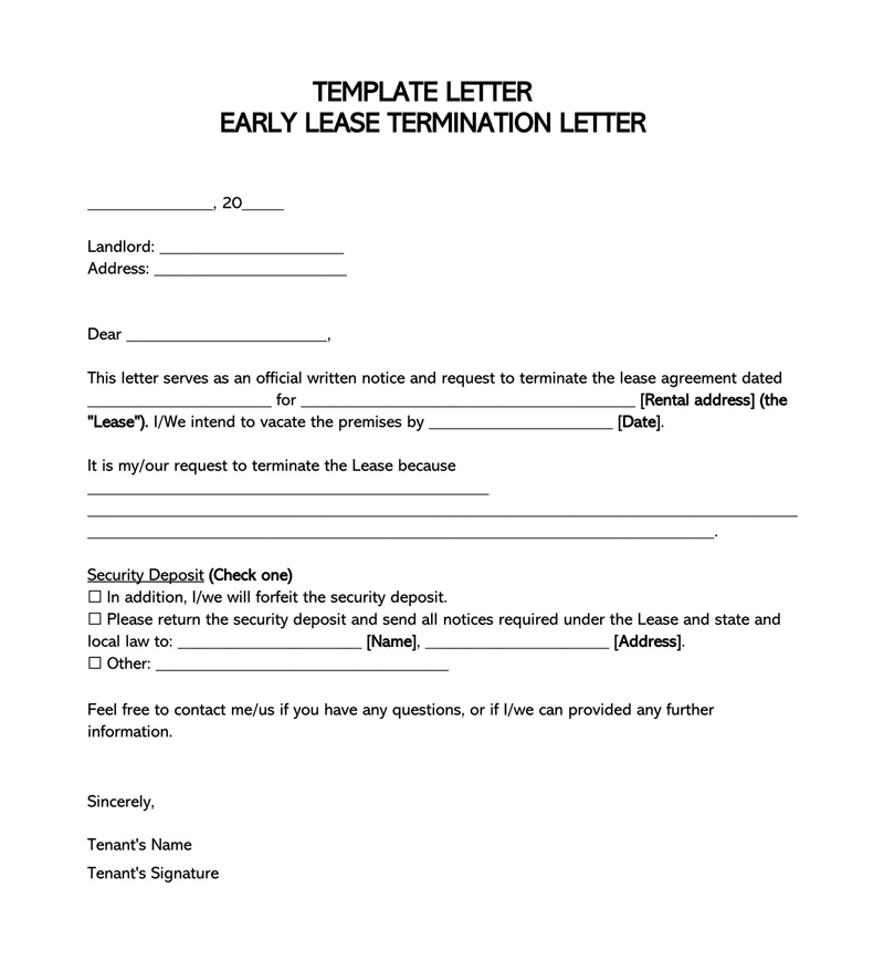 Free Early Lease Termination Letter Template