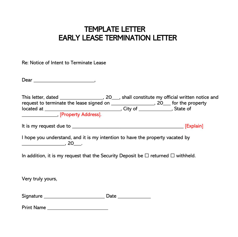 Editable Early Lease Termination Letter Example