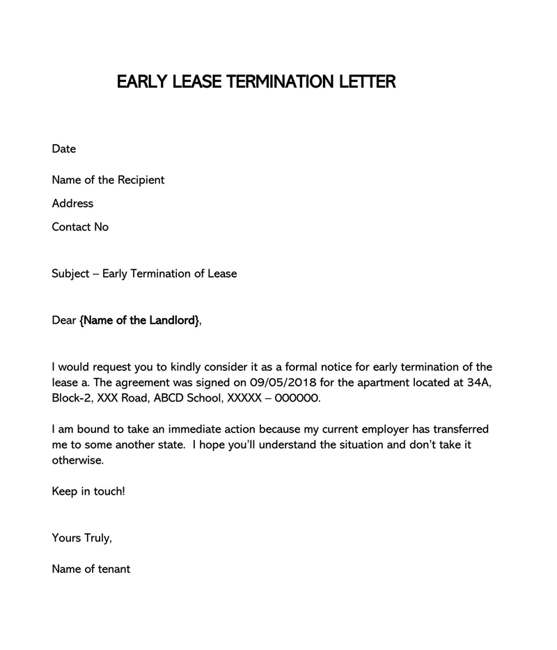 Professional Early Lease Termination Letter Sample