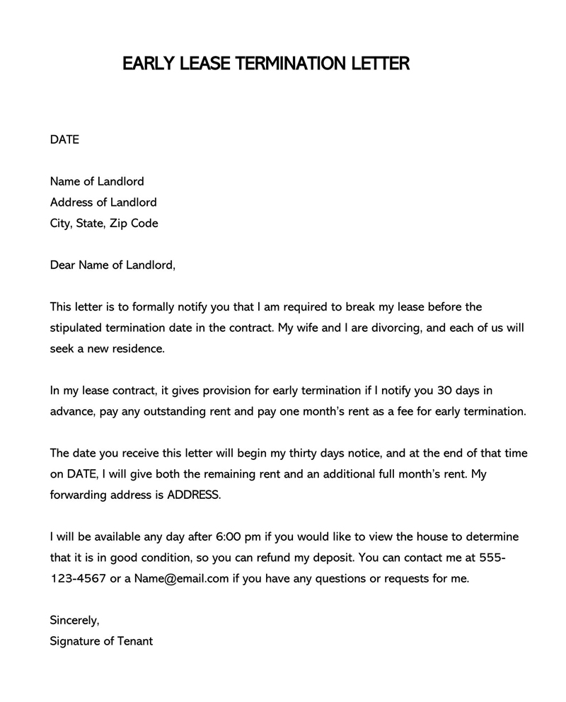Simple Early Lease Termination Letter Example