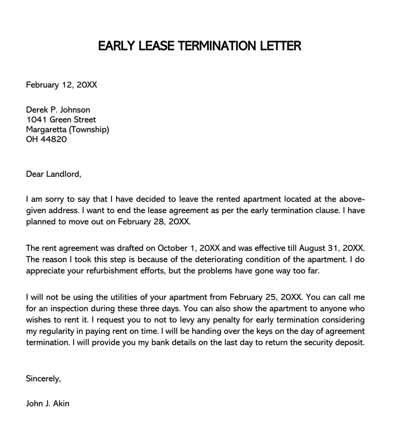 Professional Early Lease Termination Letter Format