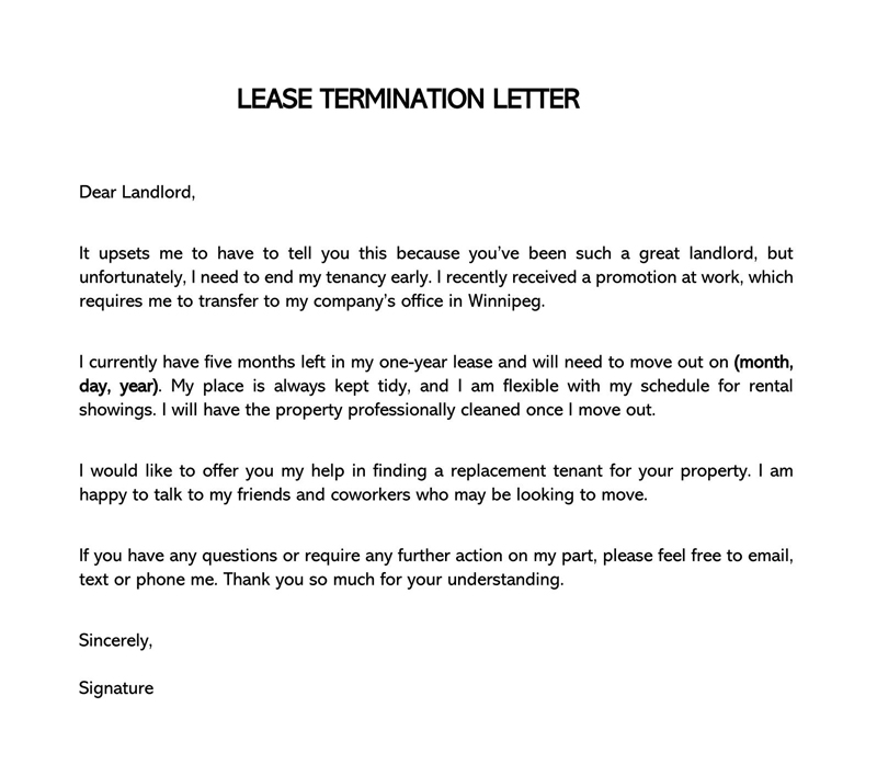 Word Document for Early Lease Termination Letter Example