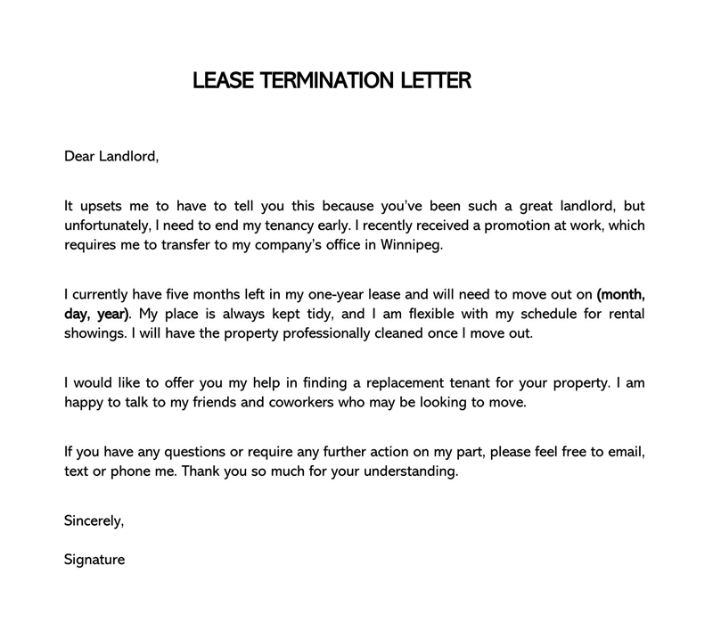 Editable Early Lease Termination Letter 14 for Word