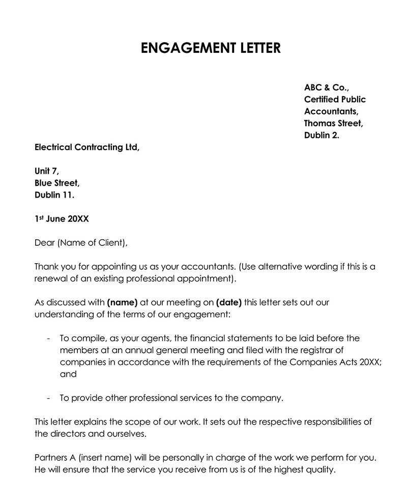 bookkeeping engagement letter pdf