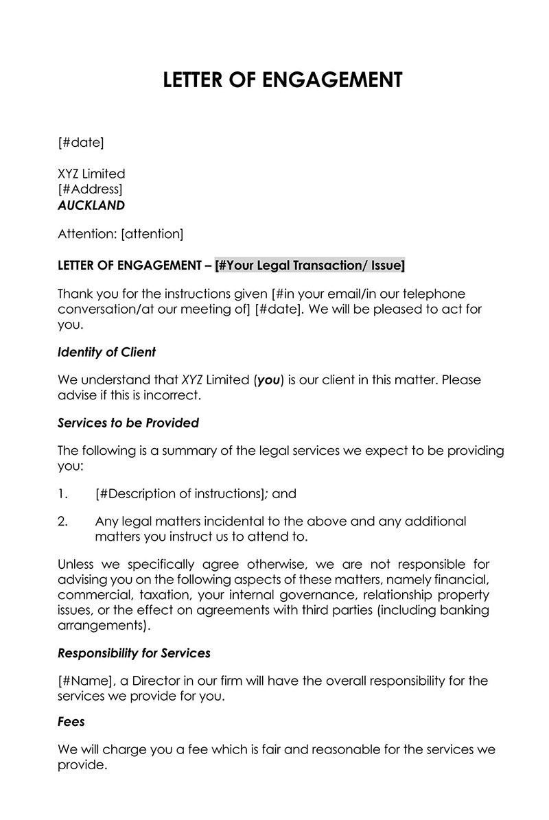 Professional Printable Legal Engagement Letter Sample 02 for Word File