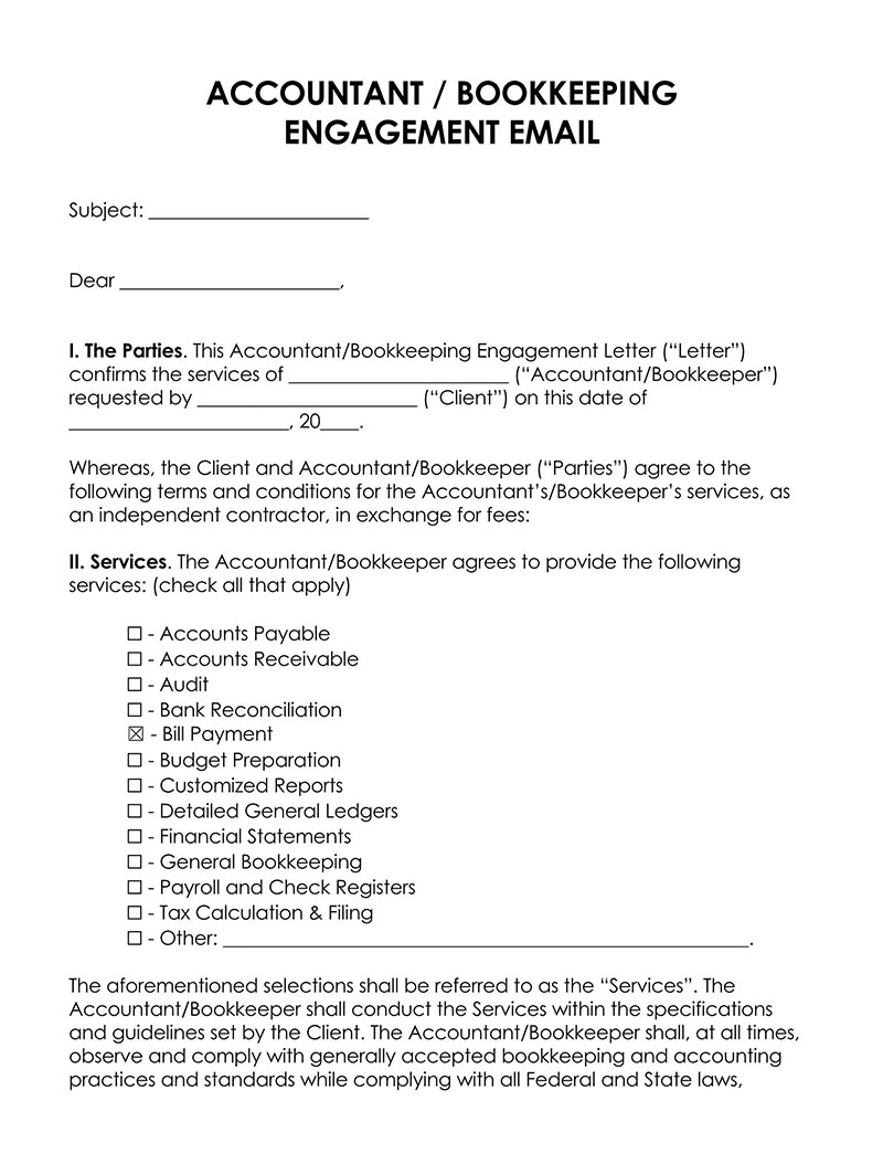sample engagement letter for monthly accounting services