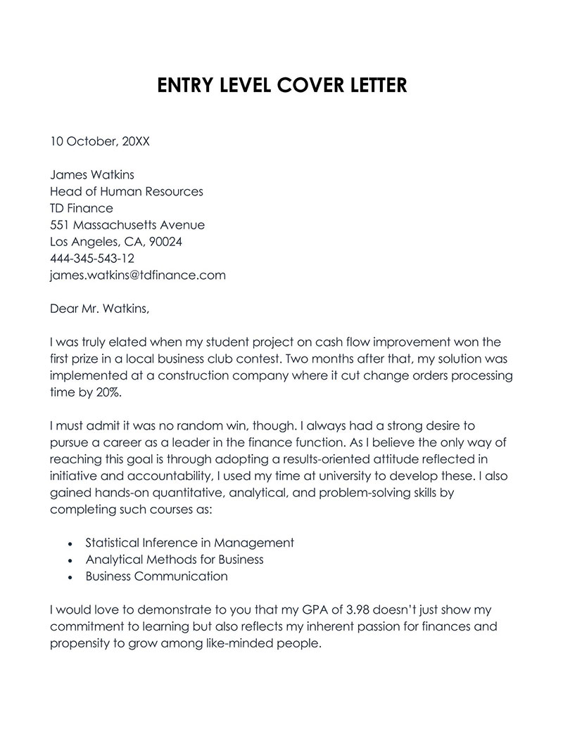 Free Entry Level Cover Letter Sample 06 for Word