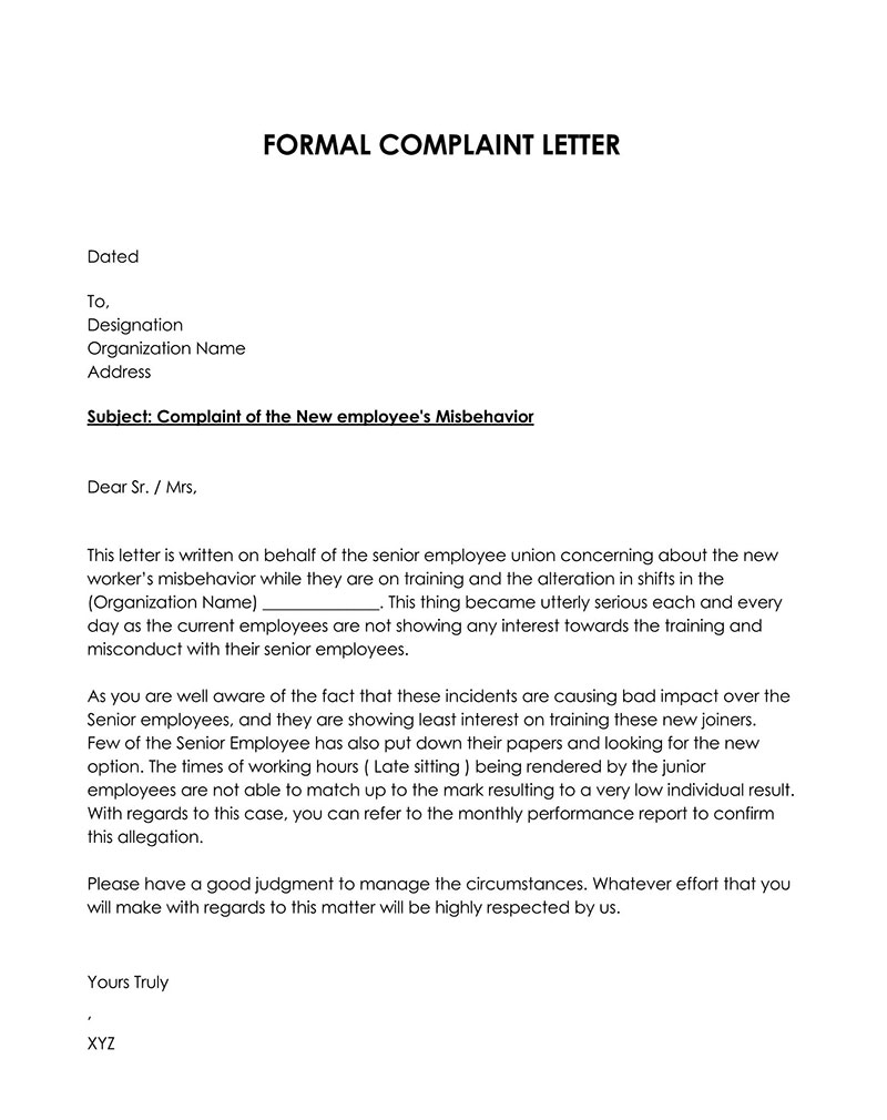 Great Printable Formal Complaint Letter Template 02 for Word File