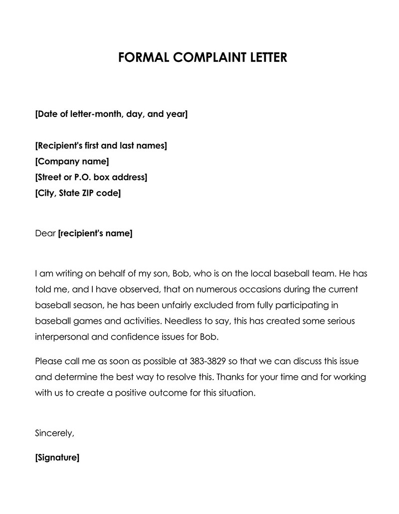 letter of complaint examples