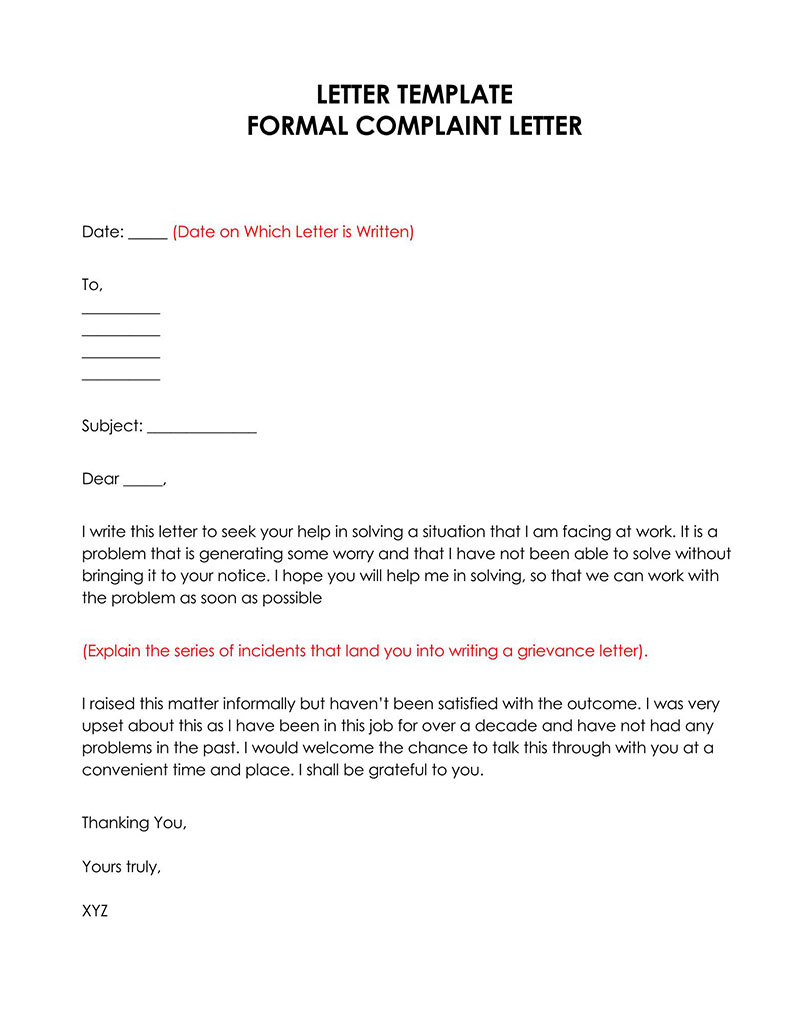Formal Complaint Letter Sample