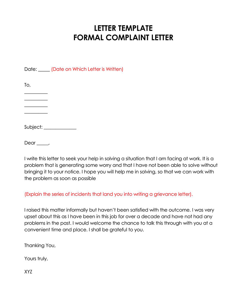 Great Printable Formal Complaint Letter Template 05 for Word File