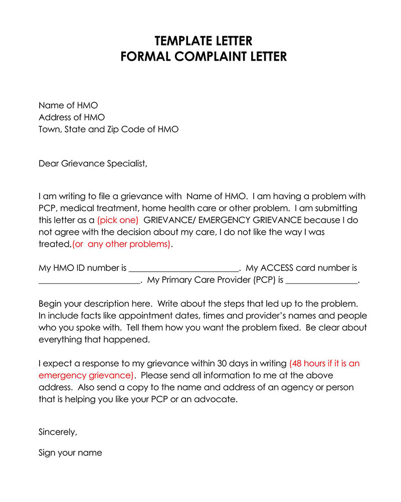 Editable Complaint Letter Format